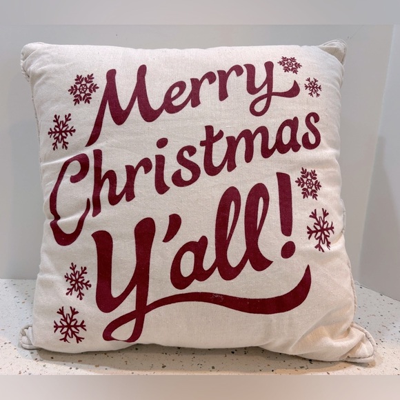Festive‎ Merry Christmas Pillow - Red and Cream - Picture 2 of 5